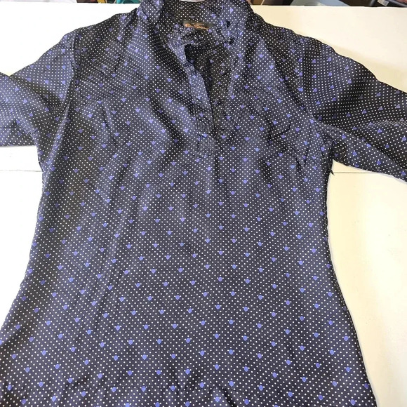 Ben Sherman 100% Silk Navy Blue / White Polka Dot Womens Blouse SZ SMALL - Picture 8 of 12